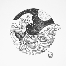 Illustration vague d'hokusaï et baleine