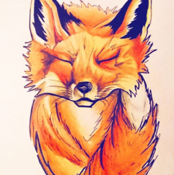 Illustration de renard - technique crayons de couleur forts pigments et encre